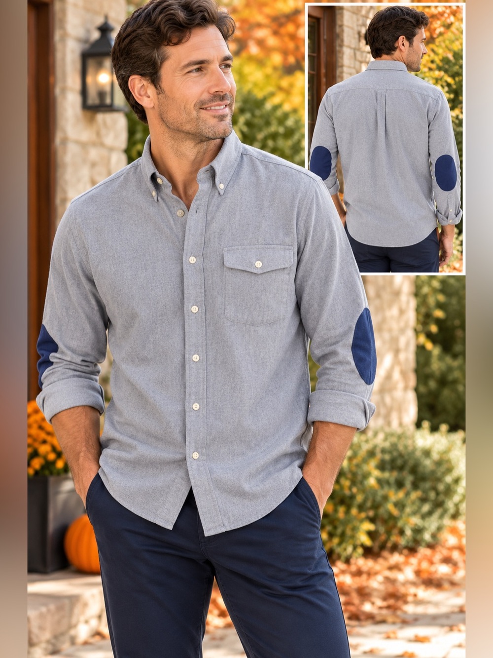 Vineyard Vines Crosby Men’s Button Down Shirt Medium Gray Cotton Elbow Patch